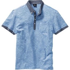 Shirt polo z kołnierzykiem z tkaniny bonprix niebiesko-biały melanż. Niebieskie koszulki polo męskie bonprix, s, bez wzorów, z tkaniny, bez rękawów. Za 69,99 zł.