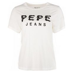 Pepe Jeans T-Shirt Damski Minerva S Kremowy. Białe koszulki damskie marki Pepe Jeans, s, bez wzorów, z jeansu, bez kołnierzyka. W wyprzedaży za 117,00 zł.