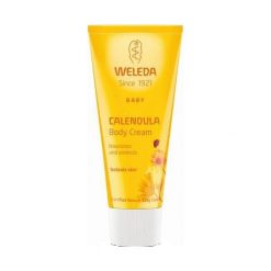 Calendula Body Cream krem do ciała dla niemowląt z nagietkiem lekarskim 75ml. Body niemowlęce Weleda, bez wzorów, bez rękawów. Za 51,78 zł.