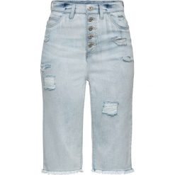 Szorty dżinsowe z wysoką talią bonprix jasnoniebieski "bleached". Niebieskie jeansy damskie bonprix. Za 64,99 zł.