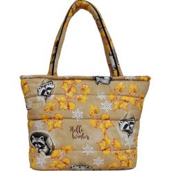 Shopper bag damskie: Shopper bag „Raccoon” w kolorze jasnobrązowym – 43,5 x 37,5 cm