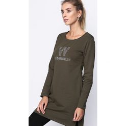 Ciemnozielona Tunika Follow My Lead. Szare tuniki damskie z długim rękawem Born2be, l, z aplikacjami, z okrągłym kołnierzem. Za 54,99 zł.