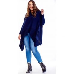 Asymetryczny sweter granatowy. Niebieskie swetry damskie N/A, plus size, bez wzorów, bez rękawów, bez kaptura. Za 98,46 zł.