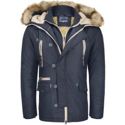 Kurtka męska parka z kapturem granatowa Recea. Kurtki męskie Recea, na zimę, xl, bez wzorów, z poliesteru, z kapturem. Za 239,99 zł.