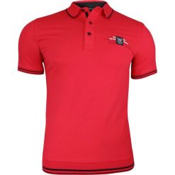 Czerwona Męska Koszulka Polo z Nadrukiem, Krótki Rękaw, z Kołnierzykiem, Ściągaczem na Dole TSADG0009red. Czerwone koszulki męskie Adriano Guinari, m, z nadrukiem, z tkaniny, z krótkim rękawem. Za 89,00 zł.
