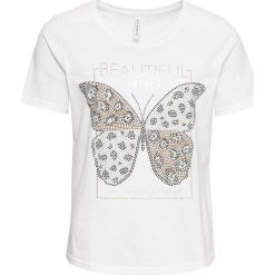 Shirt bonprix biały. Białe koszulki damskie bonprix, bez wzorów, bez kołnierzyka, bez rękawów. Za 59,99 zł.