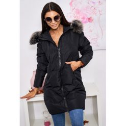 Calvin Premium Długi Płaszcz Naturalny Jenot Puch S. Czarne kurtki damskie LIGARI, s, w paski, z bawełny, długie. Za 599,00 zł.