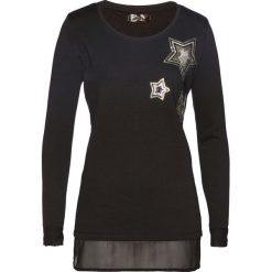 Bluza bonprix czarny. Czarne bluzy damskie bonprix, z aplikacjami, z szyfonu. Za 74,99 zł.