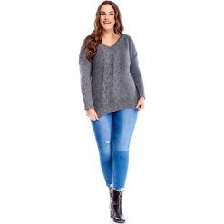 Sweter z grubymi warkoczami szary. Szare swetry damskie N/A, plus size, bez wzorów, z wiskozy, bez rękawów, bez kaptura. Za 98,46 zł.