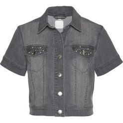 Bolerko dżinsowe Premium z kryształem Swarovskiego® bonprix szary denim. Szare bolerka i narzutki damskie bonprix, bez wzorów, z denimu, bez rękawów. Za 79,99 zł.