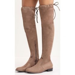 Khaki Kozaki Espresso. Brązowe buty zimowe damskie Born2be, z okrągłym noskiem, za kolano, na płaskiej podeszwie. Za 94,99 zł.