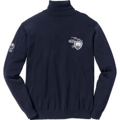 Sweter z golfem Regular Fit bonprix ciemnoniebieski. Niebieskie swetry męskie bonprix, xxl, z haftami. Za 37,99 zł.