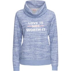 Bluzy damskie: Bluza melanżowa z nadrukiem, długi rękaw bonprix niebieski melanż