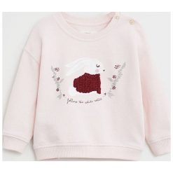 Mango Kids - Bluza dziecięca White 80-104 cm. Różowe bluzy dziewczęce z nadrukiem, z bawełny. Za 69,90 zł.