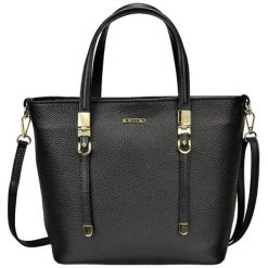 Skórzana torebka w kolorze czarnym - (S)36 x (W)26 x (G)13 cm. Czarne torebki klasyczne damskie Bosccolo, w paski, ze skóry. W wyprzedaży za 319,95 zł.