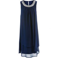 Sukienka Premium z aplikacją bonprix ciemnoniebieski. Niebieskie sukienki damskie bonprix, z aplikacjami, eleganckie, z okrągłym kołnierzem, bez rękawów. Za 199,99 zł.