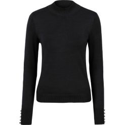 Sweter z dzianiny o gładkim splocie drobnych oczek bonprix czarny. Czarne swetry klasyczne damskie marki bonprix, z dzianiny, ze stójką. Za 69,99 zł.