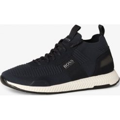 BOSS Athleisure - Tenisówki męskie z dodatkiem skóry – Titanium_Runn_knst, niebieski. Niebieskie trampki męskie BOSS Athleisure, bez wzorów, z dzianiny, bez zapięcia. Za 849,95 zł.