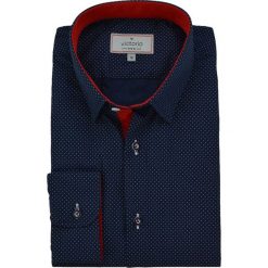 Modna Koszula Męska, VICTORIO, Slim-Fit, Długi Rękaw, Drobny Groszek, Kolorowa KSDWVCTO0267. Niebieskie koszule męskie Victorio, m, w grochy, z bawełny, eleganckie, bez kołnierzyka, z długim rękawem. Za 139,00 zł.