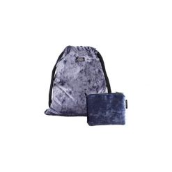 Plecak welur niebieski + kosmetyczka. Niebieskie plecaki damskie Sacky.bag, z aplikacjami, z bawełny. Za 90,00 zł.