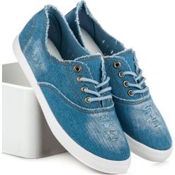 Trampki damskie slip on: Sznurowane tenisówki denim niebieskie EMMELINE