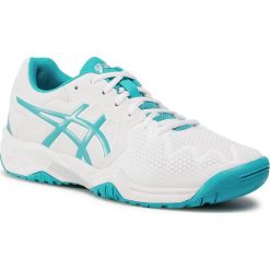 Buty ASICS - Gel-Resolution 8 Gs 1044A018 White/Lagoon 106. Białe buty sportowe damskie Asics, bez wzorów, ze skóry ekologicznej, sportowe, tenisowe. Za 319,00 zł.