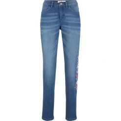 Wygodne dżinsy ze stretchem z nadrukiem, STRAIGHT bonprix niebieski. Niebieskie jeansy damskie bonprix, z jeansu. Za 59,99 zł.