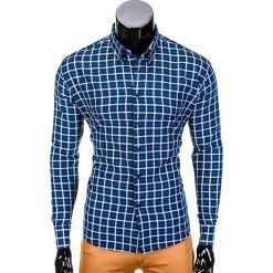 KOSZULA MĘSKA W KRATĘ Z DŁUGIM RĘKAWEM K387 - GRANATOWA/ZIELONA. Zielone koszule męskie na spinki Ombre Clothing, m, z długim rękawem. Za 49,00 zł.