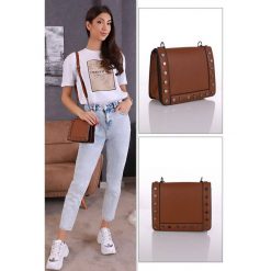 Torebka MERDEZA BROWN. Brązowe torebki klasyczne damskie IVET, z aplikacjami, eleganckie, zdobione, bez dodatków. Za 59,00 zł.