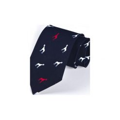 Krawat męski ŻYRAFY. Niebieskie krawaty męskie marki HisOutfit, bez wzorów, z materiału. Za 129,00 zł.