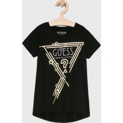 Guess Jeans - Top dziecięcy 118-175 cm. Czarne bluzki dziewczęce Guess Jeans, z nadrukiem, z elastanu, z okrągłym kołnierzem, z krótkim rękawem, krótkie, bez kaptura. Za 79,90 zł.