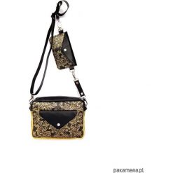 Torebki klasyczne damskie: Torebka Double Bag – złote kwiaty na czerni