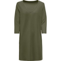 Sukienka z dżerseju bonprix ciemnooliwkowy. Zielone sukienki damskie bonprix, na co dzień, bez wzorów, z dżerseju, eleganckie, z dekoltem w serek, bez rękawów, proste. Za 99,99 zł.