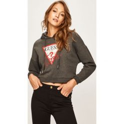 Guess Jeans - Bluza. Czerwone bluzy damskie Guess Jeans, s, z nadrukiem, z bawełny, bez rękawów, z kapturem. W wyprzedaży za 219,90 zł.