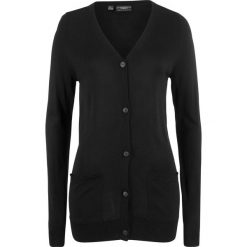 Luźniejszy sweter rozpinany z miękkiej wiskozy bonprix czarny. Czarne swetry damskie bonprix, bez wzorów, z wiskozy, bez rękawów, bez kaptura. Za 89,99 zł.