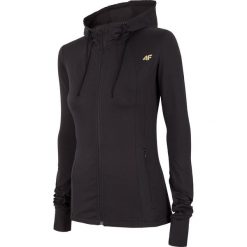 Bluza treningowa damska BLDF001 - głęboka czerń. Czarne bluzy damskie marki 4f, bez wzorów, z dzianiny, bez rękawów, z kapturem. Za 169,99 zł.