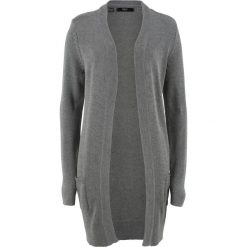 Długi sweter dzianinowy bez zapięcia, długi rękaw bonprix szary melanż. Szare swetry damskie bonprix, bez wzorów, z dzianiny, z długim rękawem, długie, bez kaptura. Za 99,99 zł.