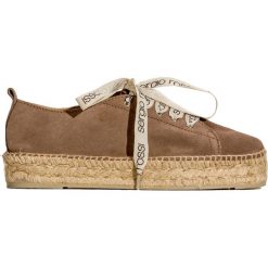 Espadryle SERGIO ROSSI x MANEBI. Brązowe espadryle damskie Manebi, bez wzorów, ze skóry, na wysokim obcasie. Za 930,00 zł.
