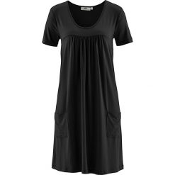 Sukienka shirtowa, krótki rękaw bonprix czarny. Czarne sukienki damskie bonprix, bez wzorów, bez kołnierzyka, z krótkim rękawem, krótkie, mini. Za 74,99 zł.