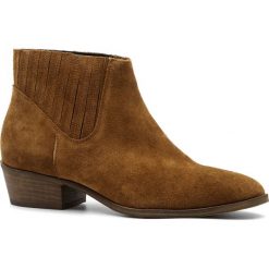 Rude welurowe skórzane botki 28S. Pomarańczowe botki damskie Neścior, z jeansu, eleganckie, bez obcasa, bez zapięcia. W wyprzedaży za 219,00 zł.