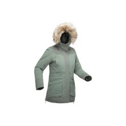 Kurtka turystyczna zimowa SH500 ultra-warm damska khaki. Brązowe kurtki damskie QUECHUA, na zimę, m, bez wzorów, z poliesteru, długie, bez kaptura. Za 399,99 zł.
