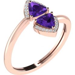 Złoty pierścionek z diamentami i syntetycznymi ametystami. Żółte pierścionki damskie Art of Diamond & Co., z ametystem, złote. W wyprzedaży za 945,95 zł.