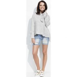 Jasno Szary Luźny Sweter z Wiązaniem na Rękawach. Szare swetry oversize damskie marki Molly.pl, uniwersalny, z dzianiny. Za 104,90 zł.