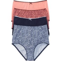 Figi z wysoką talią (4 pary) bonprix ciemnoniebiesko-brzoskwiniowy z nadrukiem. Pomarańczowe majtki damskie bonprix, z nadrukiem. Za 51,96 zł.