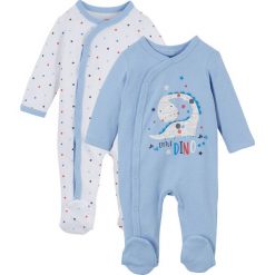 Pajacyk niemowlęcy (2 szt.) bonprix niebieski. Niebieskie body niemowlęce bonprix, z nadrukiem, bez rękawów. Za 75,98 zł.