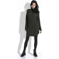 Oliwkowy Sweter-Tunika z Półgolfem. Zielone tuniki damskie marki Molly.pl, s, z dzianiny, z golfem. Za 139,90 zł.