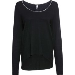 Sweter bonprix czarno-biel wełny. Czarne swetry damskie marki bonprix, bez wzorów, z wełny, bez rękawów, bez kaptura. Za 89,99 zł.