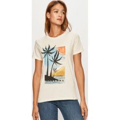 Billabong - T-shirt. Białe bluzki damskie Billabong, s, z nadrukiem, z bawełny, casualowe, z okrągłym kołnierzem, z krótkim rękawem. Za 129,90 zł.