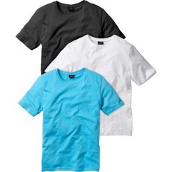 T-shirt (3 szt.) bonprix biały + turkusowy + czarny. Białe t-shirty męskie bonprix, s, bez wzorów, z okrągłym kołnierzem. Za 68,97 zł.