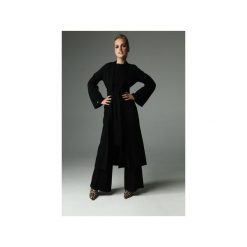 PŁASZCZ ROOT - CZARNY. Czarne płaszcze damskie marki Madnezz, s, w paski, z elastanu, biznesowe, długie. Za 349,00 zł.